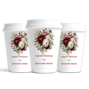 Gobelets En Papier Tasses de mariage élégantes blush burgundy verdure