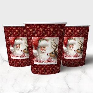 Gobelets En Papier Tasses de Noël à l'aquarelle amusantes Santa Claus