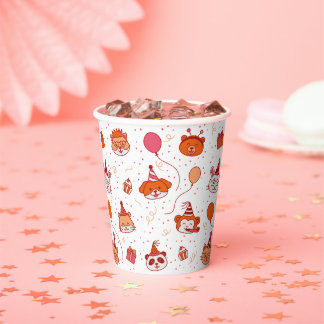 Gobelets En Papier Tasses en papier avec des animaux de fête heureux