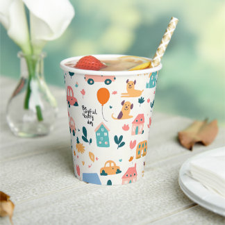 Gobelets En Papier Tasses en papier avec motifs colorés