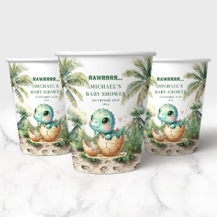Gobelets En Papier Tasses en papier Baby Shower Dino Rugissant Éclosi