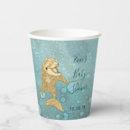 Gobelets En Papier Tasses en papier baby shower "Gold Dolphin Baby" 8