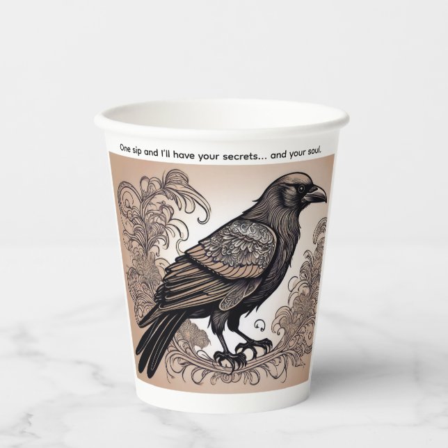 Gobelets En Papier Tasses en papier d'art folklorique Halloween Crow  (Recto)