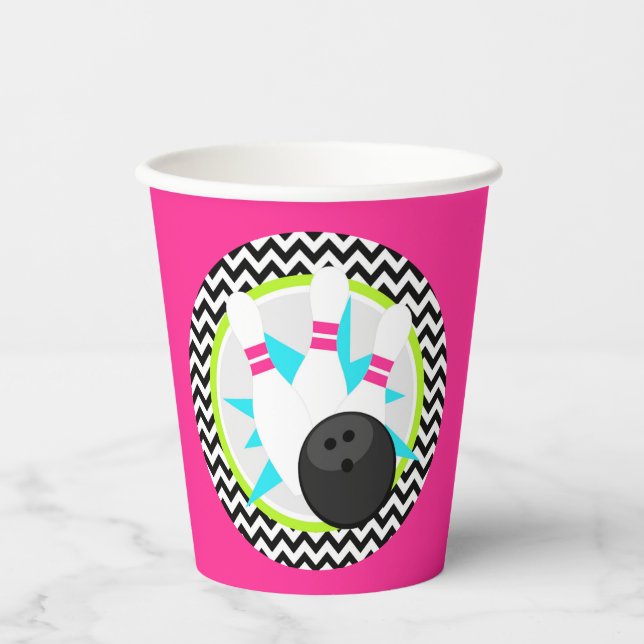 Gobelets En Papier Tasses en papier de Bowling rose Neon (Recto)