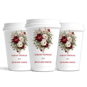 Gobelets En Papier Tasses en papier mariage or burgundy blush moderne