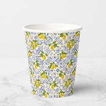 Tasses en papier motif citron agrumes méditerranée