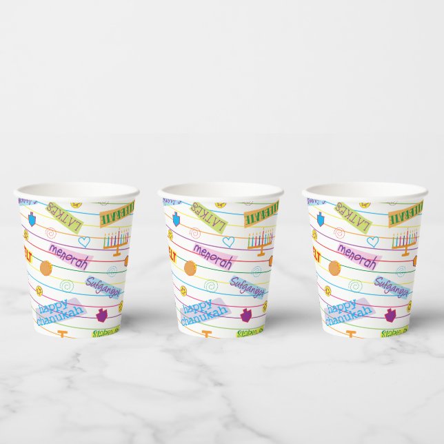 Gobelets En Papier Tasses en papier "Parti Chanukah" 8 oz. (Multi)