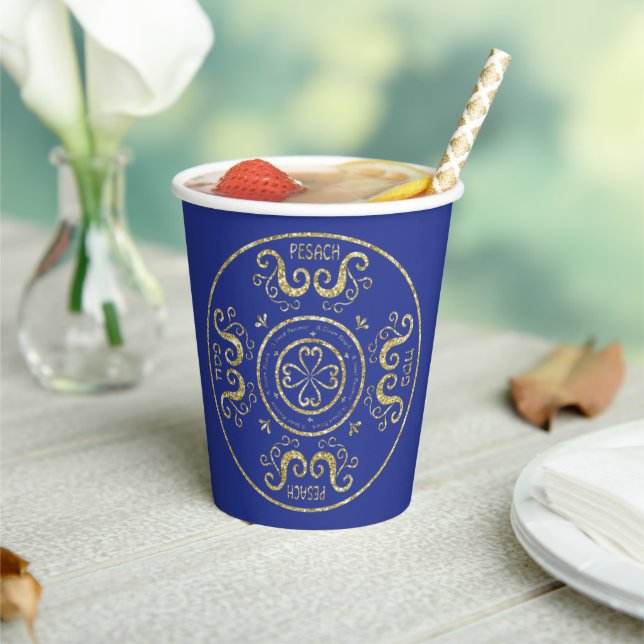 Gobelets En Papier Tasses en papier "Passover Gold Elegant" 8 oz. (Insitu)