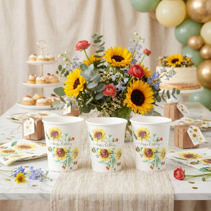 Gobelets En Papier Tasses en papier personnalisées tournesols aquarel