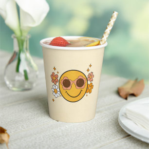 Gobelets En Papier Tasses en papier rétro visage souriant