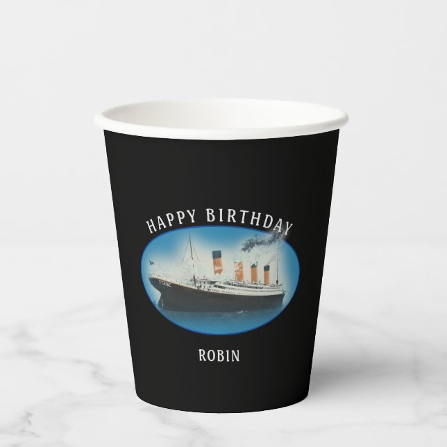 Gobelets En Papier Tasses en papier RMS Titanic noir d'anniversaire (Recto)