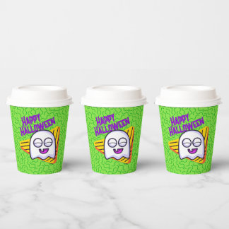Gobelets En Papier Tasses Halloween fantôme effrayant - vert