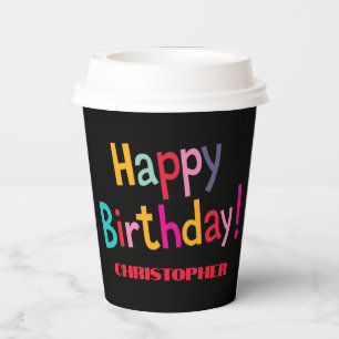 Gobelets En Papier Tasses personnalisées d'anniversaire rétro noires