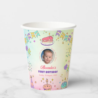 Gobelets En Papier Tasses photo pour 1er anniversaire de bébé garçon