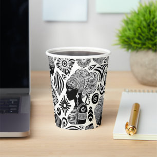Gobelets En Papier Tatouage Tribal Portrait de Fille Africaine