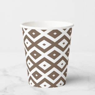 Gobelets En Papier Taupe motif diamant brun et blanc