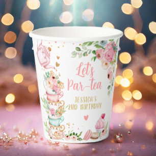 Gobelets En Papier Tea Anniversaire Fleur rose Fille Par tea Floral