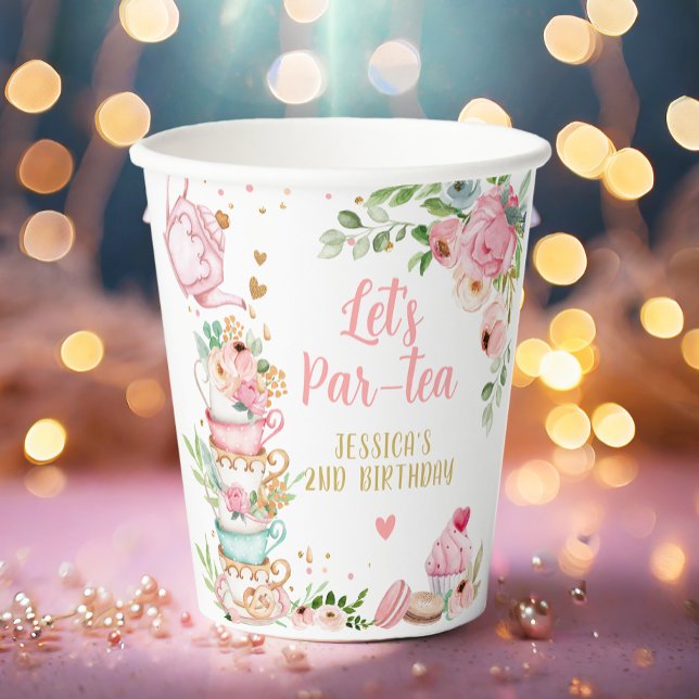 Gobelets En Papier Tea Anniversaire Fleur rose Fille Par tea Floral (Créateur téléchargé)