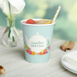 Gobelets En Papier Tea Party Baby shower Teapot Spring Floral
