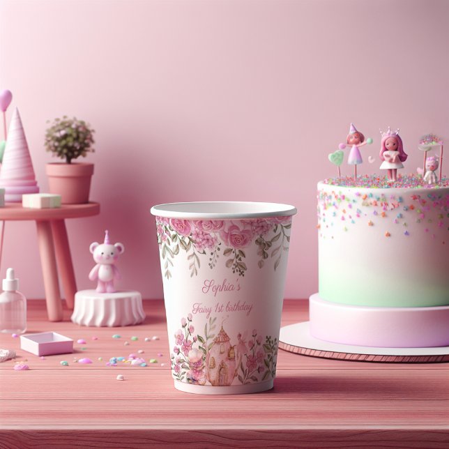 Gobelets En Papier Tea Party Fairy Girl Blush Rose Flowers Anniversai (Créateur téléchargé)