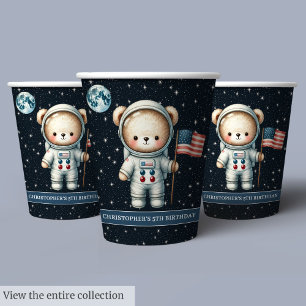 Gobelets En Papier Teddy Bear Astronaut Space Party tasses Baby Boy