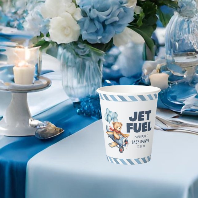 Gobelets En Papier Teddy Bear Avion Ballons Baby shower garçon (Créateur téléchargé)