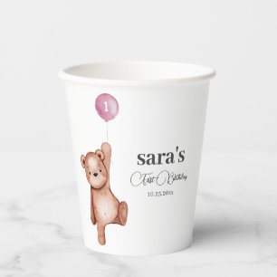 Gobelets En Papier Teddy Bear Girl First Birthday Party