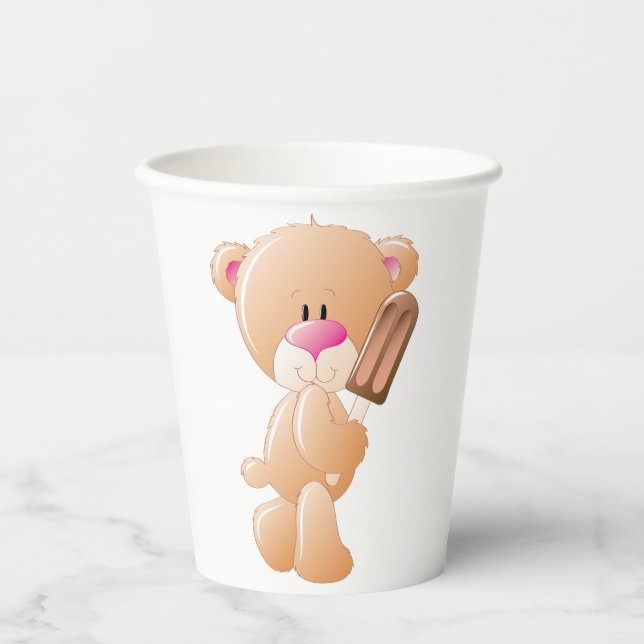 Gobelets En Papier Teddy Bear Holding Chocolate Ice Cream Popsicle (Recto)
