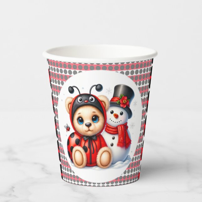 Gobelets En Papier Teddy Bear Ladybug avec Baby shower Snowman (Recto)