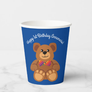 Gobelets En Papier Teddy Bear Rainbow Cute Kid's Birthday Party