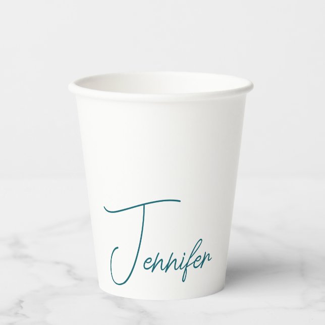 Gobelets En Papier Tendance sarcelle foncée Moderne Minimaliste Nom é (Recto)