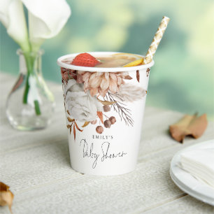 Gobelets En Papier Teracotta rustique Nom floral Baby shower Boho