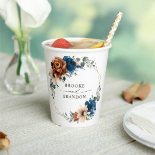 Gobelets En Papier Terracotta Marine Bleu Vert Mariage géométrique