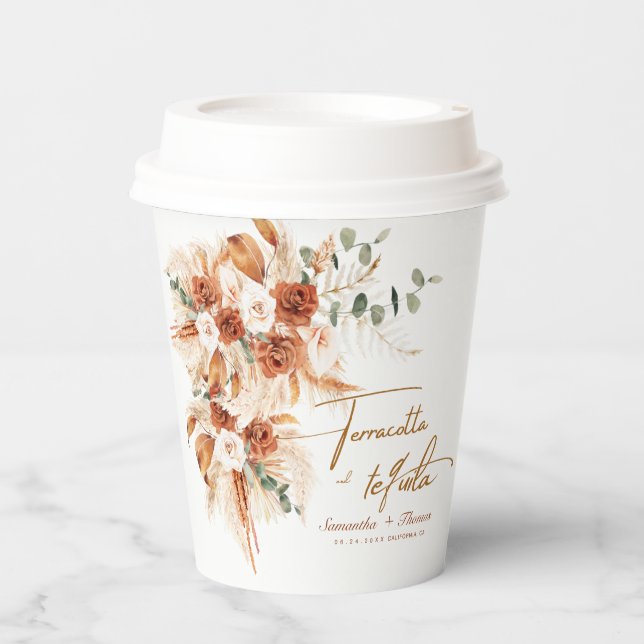 Gobelets En Papier Terre Cuite Et Tequila Fleurs De Mariage (Recto)