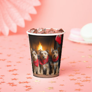 Gobelets En Papier Terrier Australien au coin du feu de Noël
