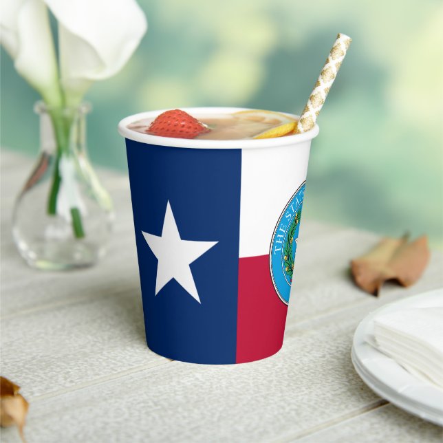 Gobelets En Papier Texan Flag & Seal, Flag of Texas (Insitu)