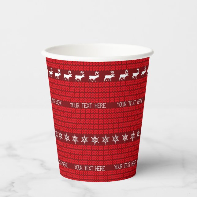 Gobelets En Papier Texte personnalisé de Noël Rouge Blanc Manipulé (Recto)