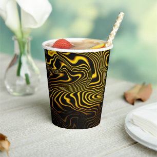 Gobelets En Papier Texture de tourbillons noir jaune or