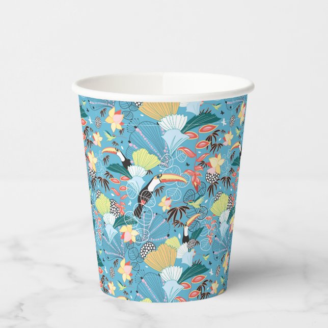 Gobelets En Papier Texture tropicale avec toucans et colibris (Gauche)