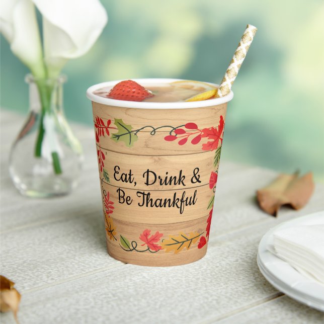 Gobelets En Papier Thanksgiving Mangez Boire & Soyez Joyeux Bois Brow (Insitu)
