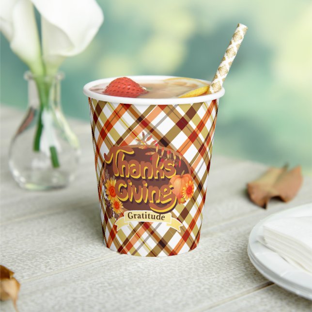 Gobelets En Papier Thanksgiving Retro Plaid (Insitu)