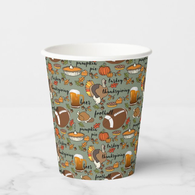 Gobelets En Papier Thanksgiving, Turquie, Football Beer Citrouille Pi (Recto)