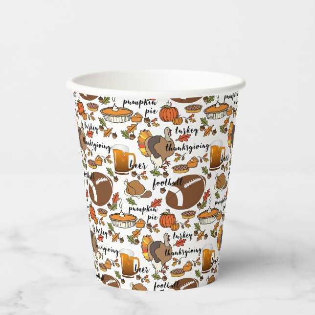Gobelets En Papier Thanksgiving, Turquie, Football Bière Citrouille P (Recto)