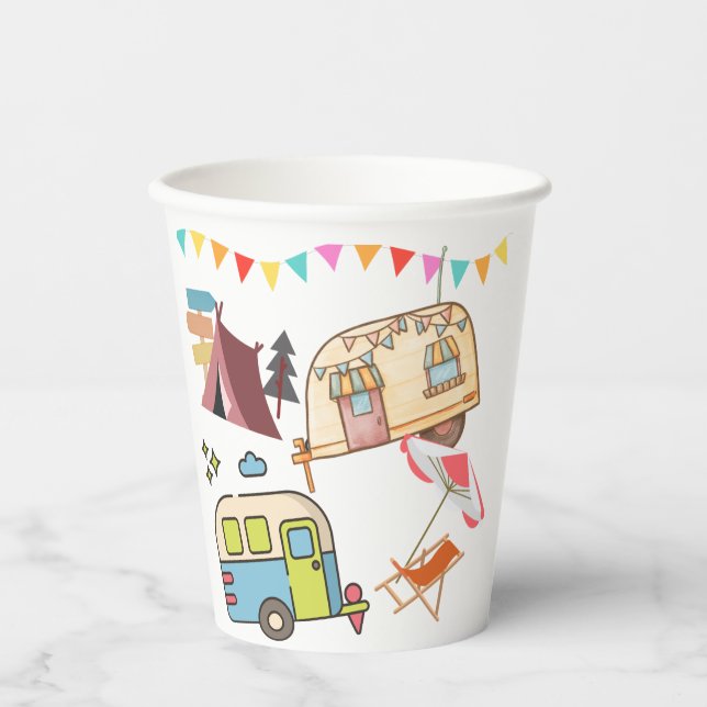 Gobelets En Papier Thème Camping Rétro (Recto)