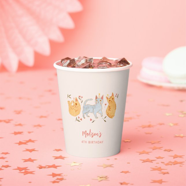 Gobelets En Papier Thème Chat Fille Anniversaire Fête (Insitu)
