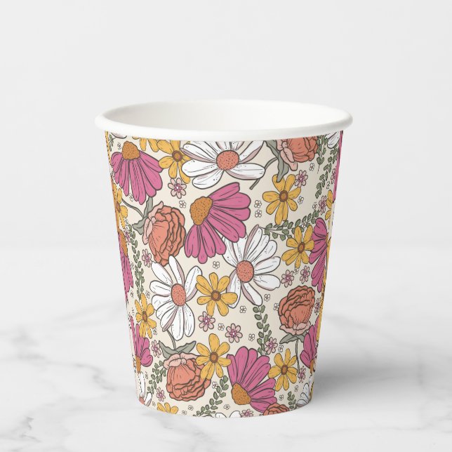 Gobelets En Papier Thème d'anniversaire de fille fleur sauvage (Recto)