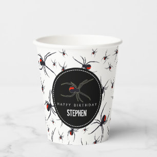 Gobelets En Papier Thème de fête d'anniversaire Red & Black Spider