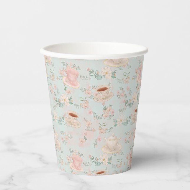 Gobelets En Papier Thème de fête de thé shabby chic pour enterrement  (Recto)