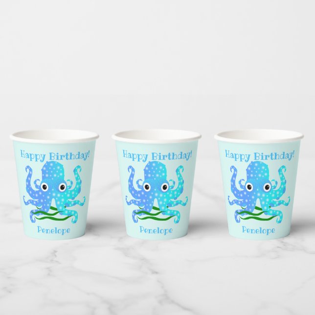Gobelets En Papier Thème nautique octopus bleu le plus coupé (Multi)