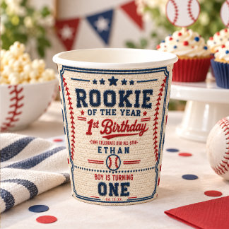 Gobelets En Papier Ticket de baseball au crochet pour 1er anniversair